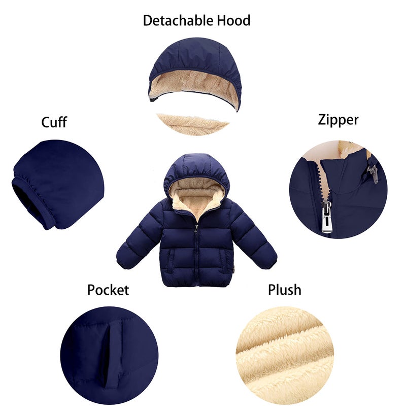 Kimjun Toddler Baby Hooded Down Jacket Boys Girls Kids Thicken Warm Winter Coat Outerwear 3-4t Navy - Image 4